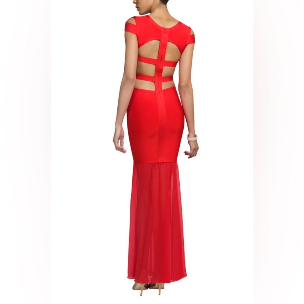 NWT Red Bandage Cut Out Gown Dress Mesh Formal Prom Holiday Designer R…